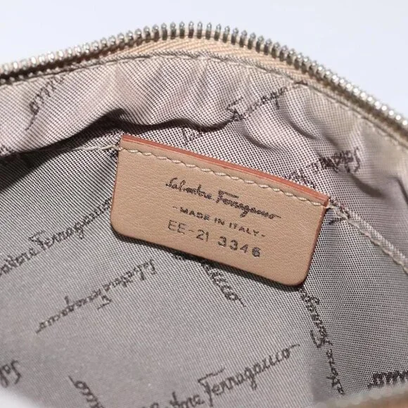 Salvatore Ferragamo Gancini Accessory Pouch Leather Beige Silver  